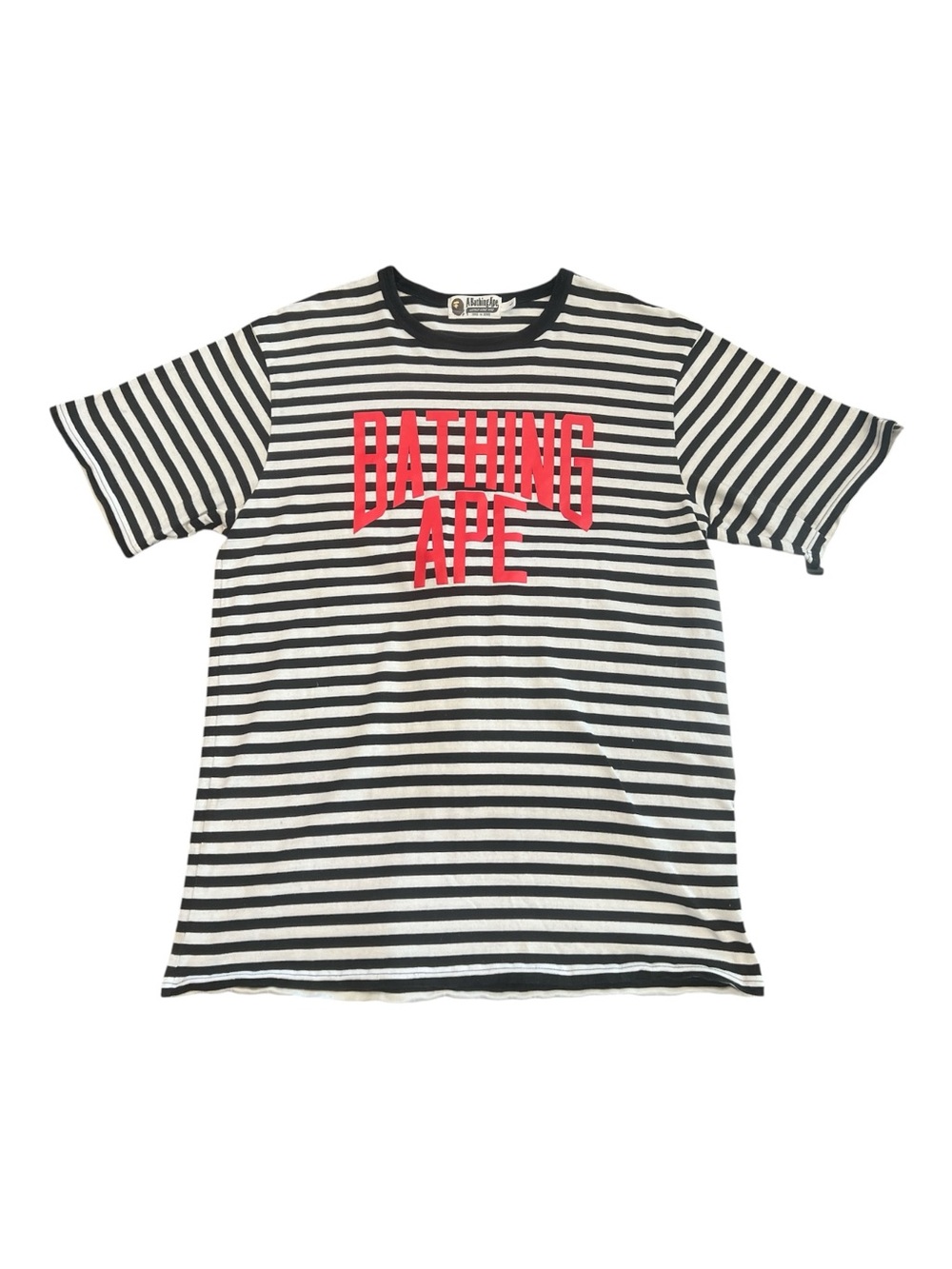 BAPE A Bathing Ape Striped Logo Graphic T-Shirt Men’s Large Black White